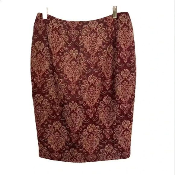 Vintage 𝅺Signature by Larry Levine maroon paisley pencil skirt size 10 L or XL‎ - Picture 2 of 10